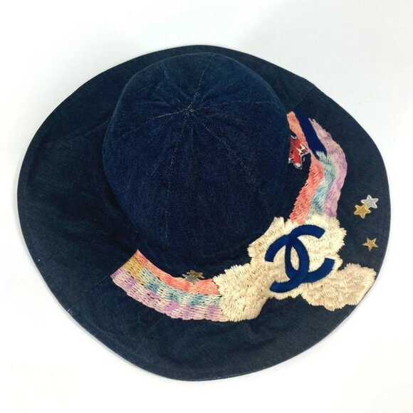 CHANEL Denim Night flight hat hat bucket hat bob hat hat cotton blue
